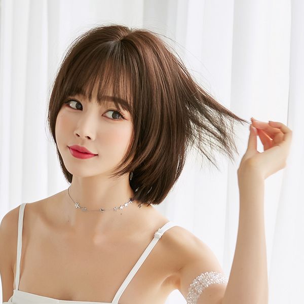 

yiwu factory wholesale shoulder-length short hair mid-length round face straight hair styling repair natural & fluffy wig sh, Black