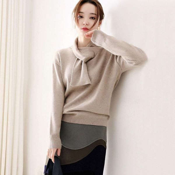 

women's sweaters sweater women wool blending knitted scarf collar design solid long sleeve loose pullovers 5 colors 2021 fashion style, White;black