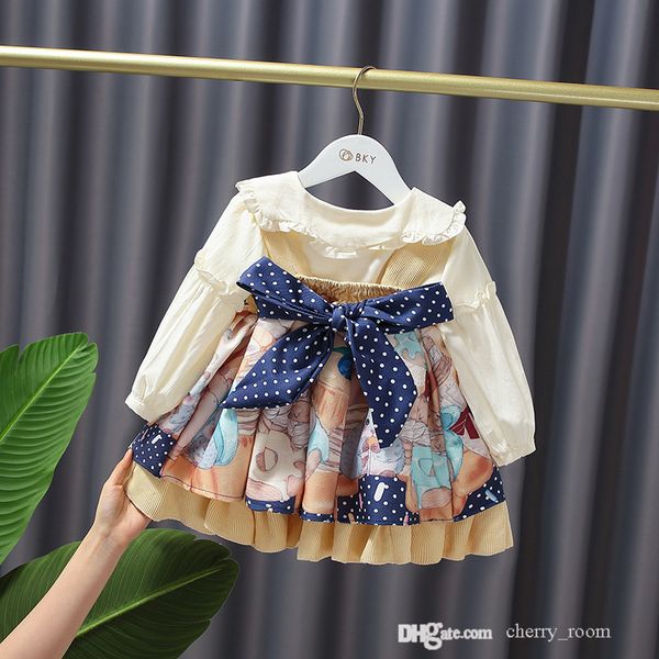 set di abbigliamento da principessa per ragazze autunno 2021 abiti in stile palazzo per bambini Colletto per bambola per bambini Camicie a maniche lunghe + gonna pomposa stampata in cartone animato 2 pezzi S1602