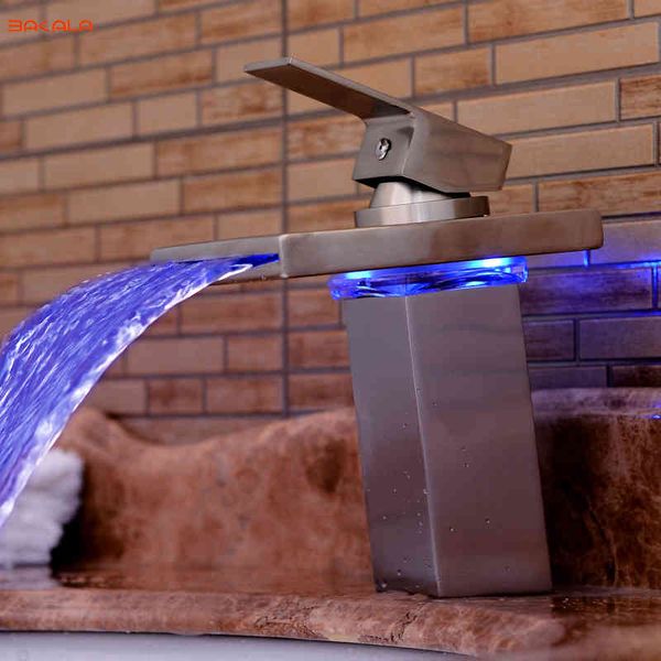 

bathroom sink faucets led water powered basin chrome/orb polish brass mixer tap waterfall cold led-509l 7fe7