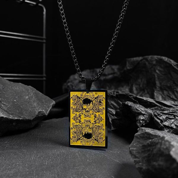 

pendant necklaces vintage skull necklace black plated link chains trendy stainless steel square shape jewelry hip hop men, Silver
