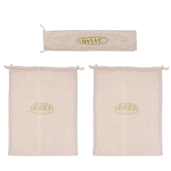 

gift wrap 3pcs linen bread bags reusable drawstring pouches (assorted color)