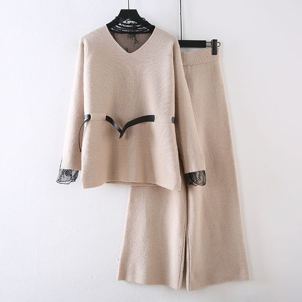 

women's two piece pants knitted suit autumn and winter style rentals struggle getting waist thin two joint parts pants cxd1, White