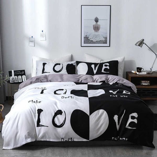 Aggcual Couple Love King-Size-Bettwäsche-Set, luxuriöse Steppdecke, bedruckter Bettbezug, Doppelbett, Polyester-Textil, be04 210615