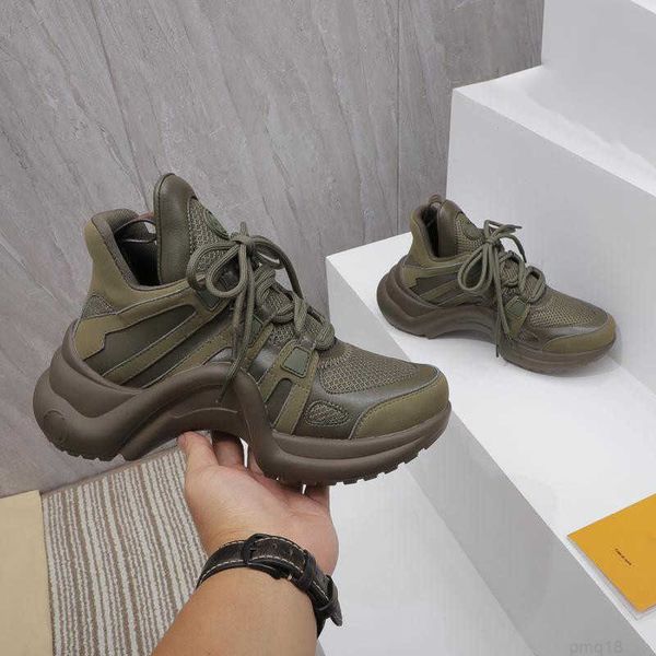 

2022 luxury designer dress shoes brown green lace up archlight runway tweed leather trainers sneakers with box