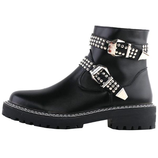 

dress shoes show story retro black buckle studs strap combat ankle boots