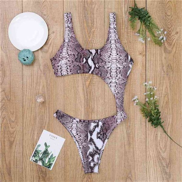 

snake print swimsuit set, White;black