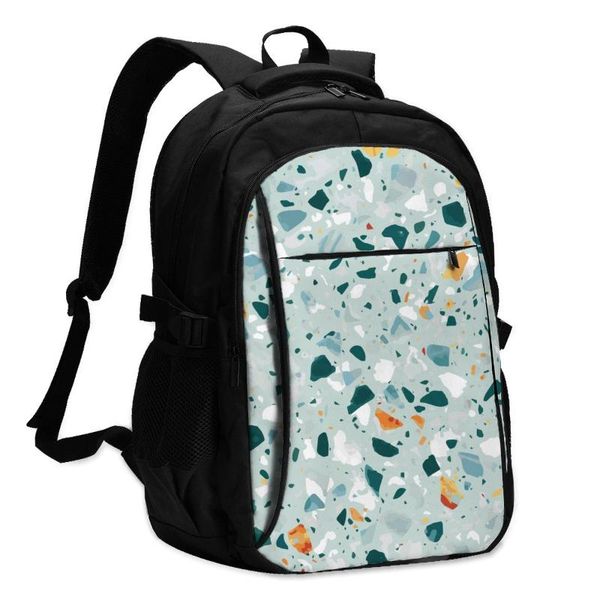 

backpack 2021 lapusb terrazzo stone teal print travel male women leisure