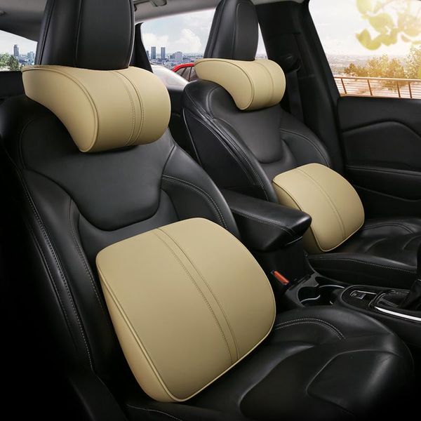 

seat cushions car pu neck pillow lumbar waist support headrest pillows back cushion supports memory foam covers auto accessories