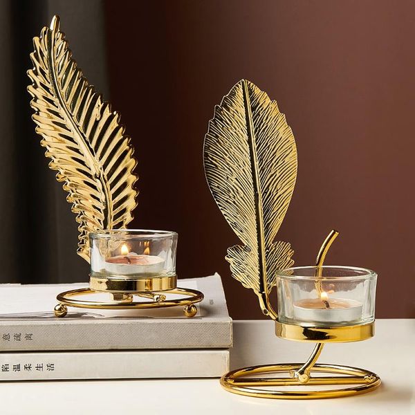 Portacandele Portacandele in oro Nordico Trasparente Tazza in metallo Designer Moderno Tea Light Decoracao Para Casa Tavolo da pranzo Decor DL60ZT