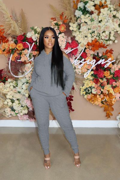 

women's two piece pants 2022 product fall winter knitted off shoulder long sleeve hoodies sweater pencil loungewear women sets, White