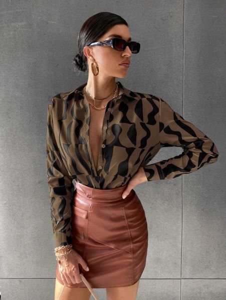 

allover print button up blouse f5tg#, White