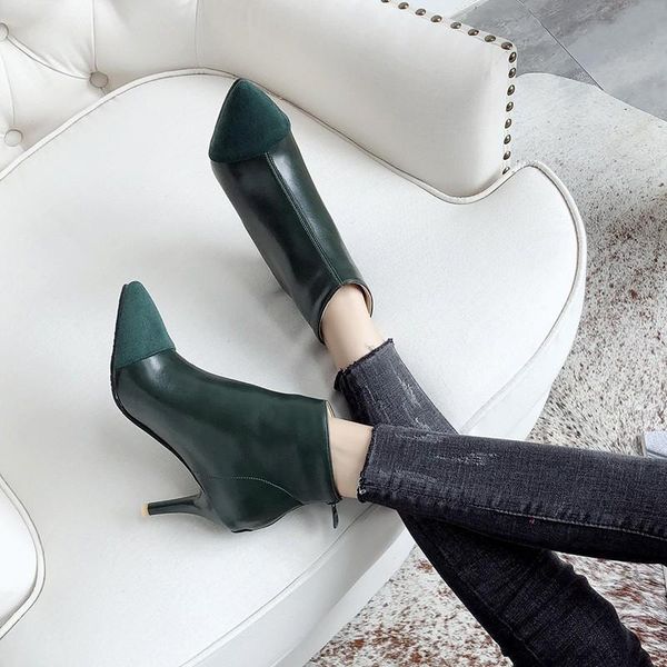 

boots handmade women winter shoes woman warm fleece autumn booties splicing pointed toe back zipper ankle plus size 34-48, Black