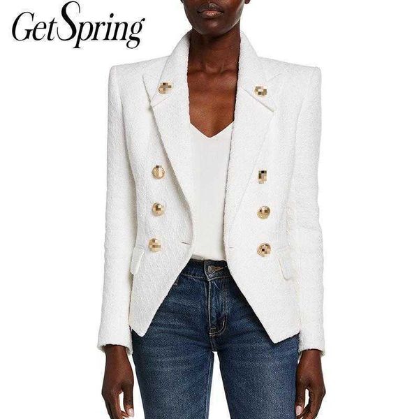 

getspring women blazer tweed suit double breasted long sleeve ladies coat temperamet women's slim jacket 210601, White;black