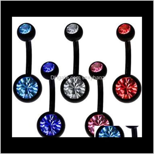 Bell Rings Drop Delivery 2021 Button 50Pcs / Lot Mix 5 Colors Anodized Black Stainless Steel Body Piercing Jewelry Double Gem Navel Belly Rin