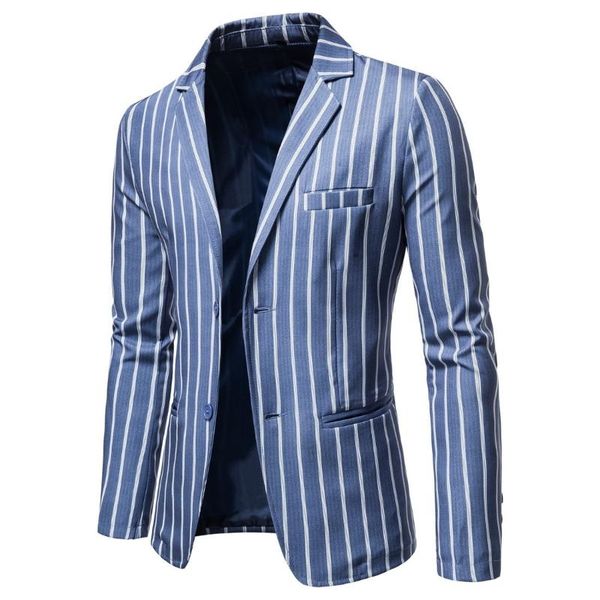 

men's suits & blazers 2021 casual large suit coat blue white stripe two button sheet, White;black