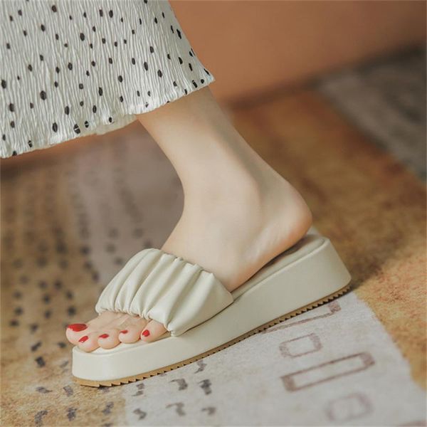 

slippers women's shoes 2021 summer korean version of the fold thick bottom increased all-match word sandals and, Black