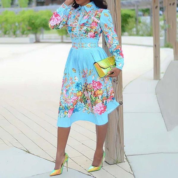 

casual dresses pleated floral print dress women summer 2021 long sleeve elegant office ladies vintage midi retro, Black;gray