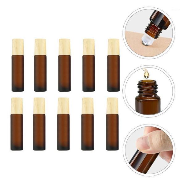 

storage bottles & jars 10pcs wood lid bottle refillable empty roll on brown