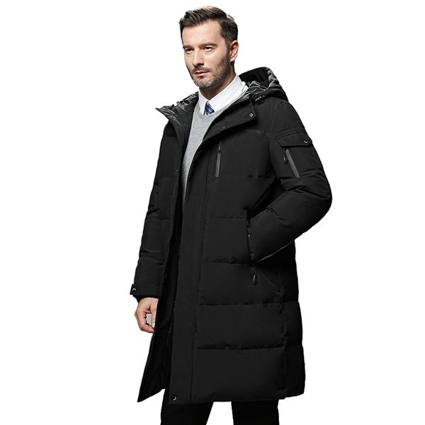 

waterproof thick winter men long white duck down jacket brand clothing hooded warm coat male puffer parka large size 5xl, Black