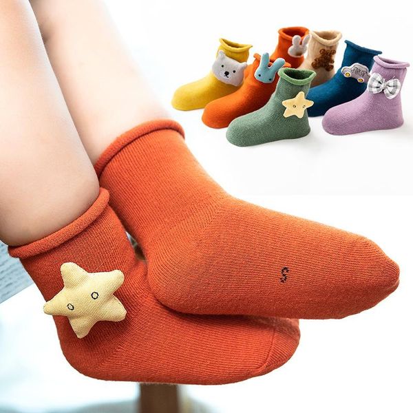 

socks 3 pairs autumn winter baby girls for 2-4 years cartoon animal boy anti slip soft cotton floor sock, Pink;yellow