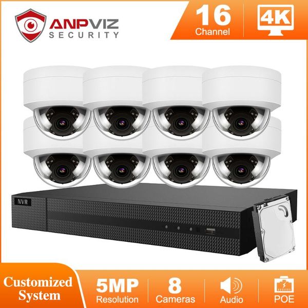 

hikvision ome 16ch nvr anpviz 8/10/12/16pcs 5mp poe ip outdoor camera 2.8mm lens audio cctv security system onvif h.265 p2p wireless kits