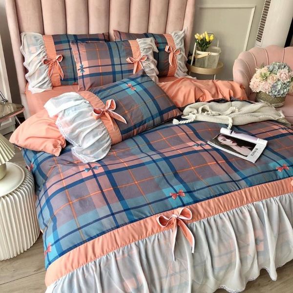 

bedding sets 2021 spring bedroom four-piece korean lace chiffon bow quilt cover bed sheet pillowcase