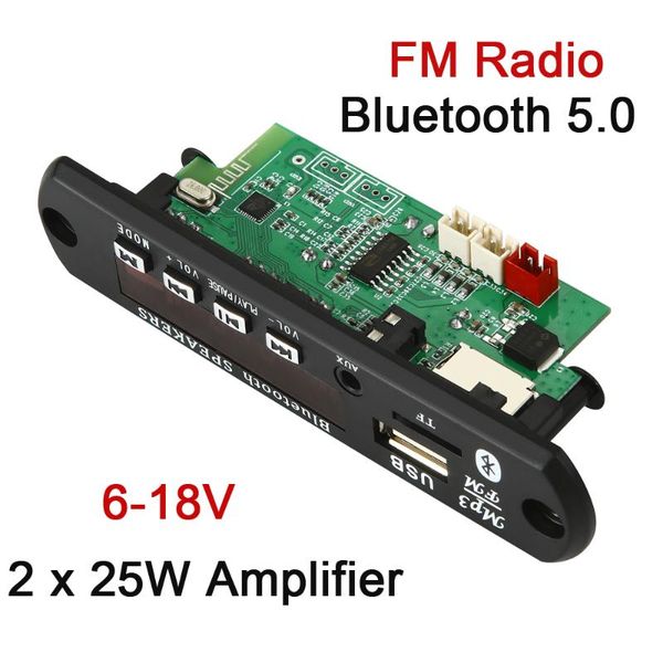 

& mp4 players 6v 18v 2*25w mp3 player decoder board bluetooth 5.0 50w car fm radio module support tf usb aux play music