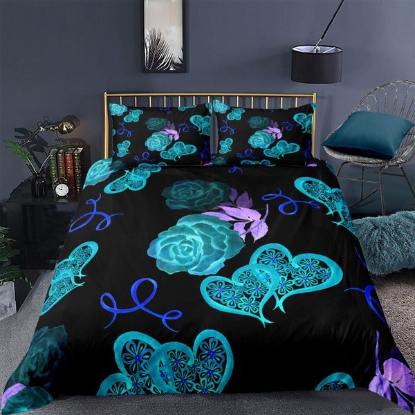 

blue rose flower bedding set fantasy paint gift 3d print comforter luxury  king single duvet cover home textile modern sets