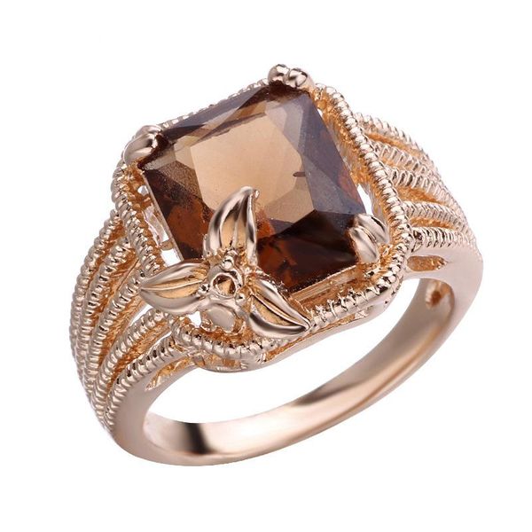 

cluster rings rose gold color square zircon clover ring woman fashion princess noble accessories banquet jewelry gift, Golden;silver