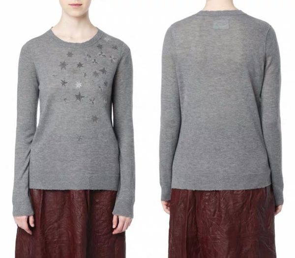 

women sweater reverse bone design colored stars beads round neck long sleeve cashmere knit women's sweaters, White;black