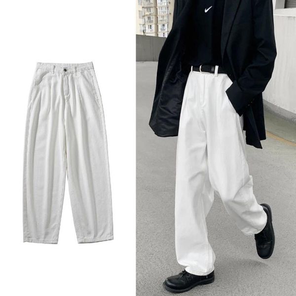 

men's jeans 2021 spring straight solid white casual mans korean hip hop baggy woman harajuku denim pants, Blue