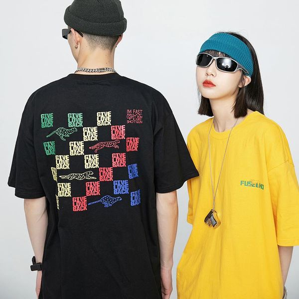 

men's t-shirts summer loose comfortable cotton hiphop printed short sleeve t-shirt clothes harajuku streetwear oversized chic lover, White;black
