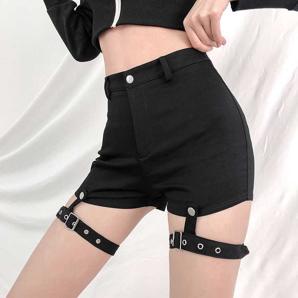 

punk hip hop summer slim black high waist shorts female ins funny club gothic harajuku 210608, White;black