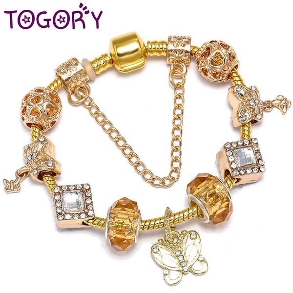 

charm bracelets silver plated snake chain with butterfly beads for women gift fits european style jewelry, Golden;silver