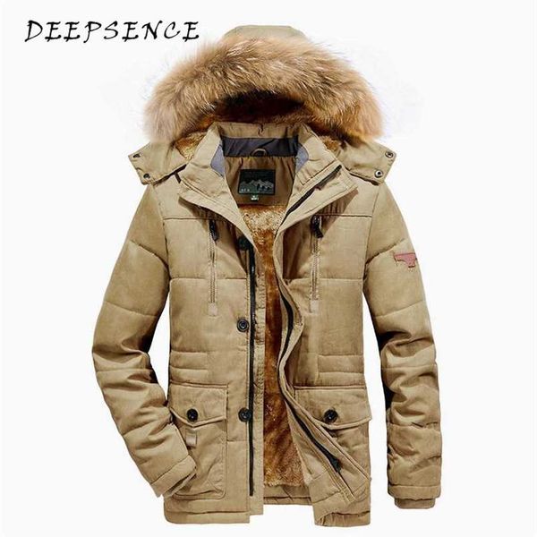 

deepsence men's winter fleece warm hooded parka jacket men's fall coat thicken windproof pocket parka men 211206, Black