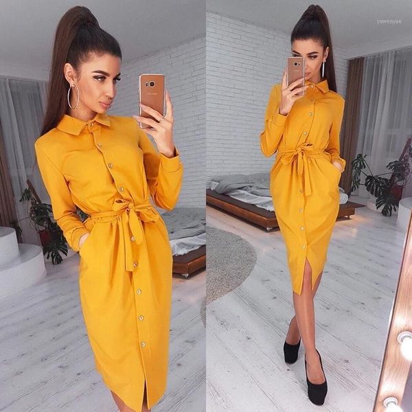 

casual dresses women vintage front button sashes a-line dress long sleeve turn down collar solid elegant autumn fashion 2021, Black;gray