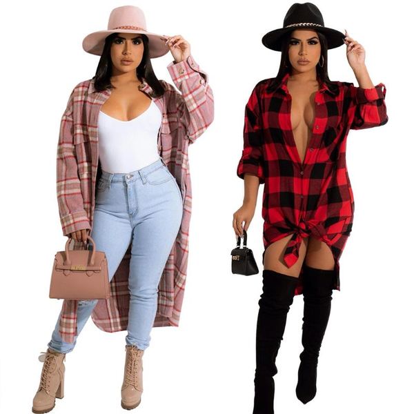 

women's jackets long sleeve buttoned plaid print shacket, Black;brown