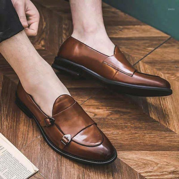

dress shoes 2021 men pu leather fashion monk strap promotional loafers vintage classic male casual footwear plus size 48, Black