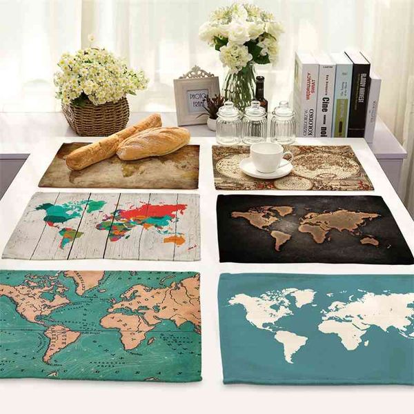

factory creative world map pattern cotton linen cloth art western food tablecloth tableware mat map0001