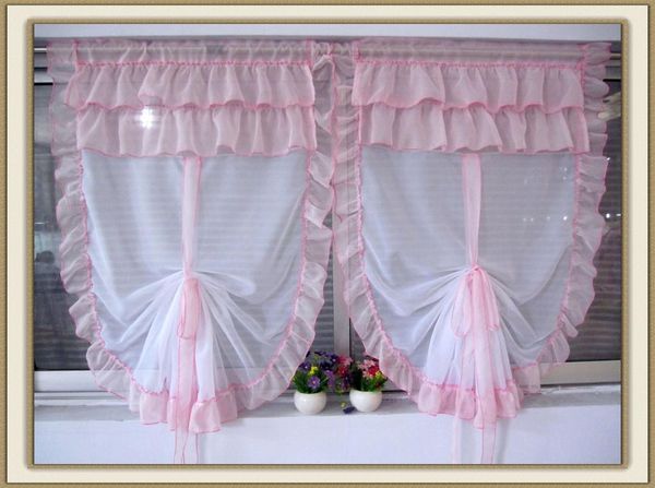 

curtain & drapes roman lace balloon curtains tie up finished gauze for bay window soft tulle kitchen 2pcs a lot