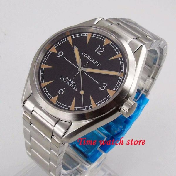 

wristwatches 41mm men's watch black dial luminous sapphire glass 5atm bracelet 21 jewels miyota 821a automatic movement men 164, Slivery;brown