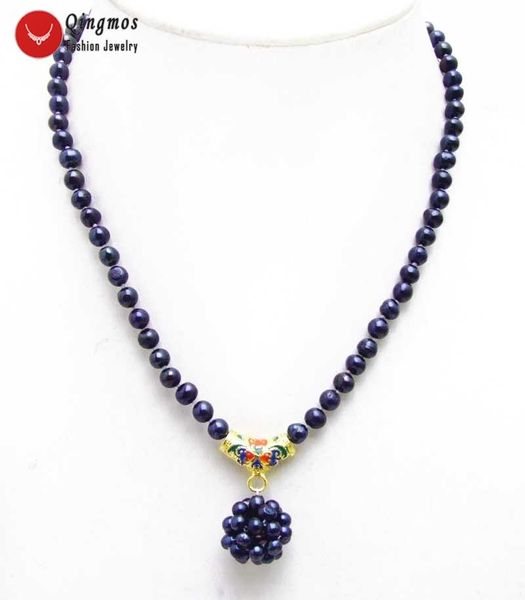 

pendant necklaces qingmos black round 18-20mm ball natural pearl & necklace for women with handwork weaving 5mm chokers 17", Silver