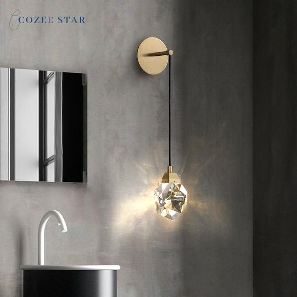 

luxury copper led wall lamps modern crystal diamond sconce home decoration bedroom living room dining lustre lamp