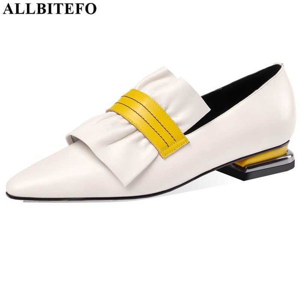 

allbitefo fashion mixed colors women heels comfortable low-heeled office high heel shoes nature genuine leather high heels 210611, Black
