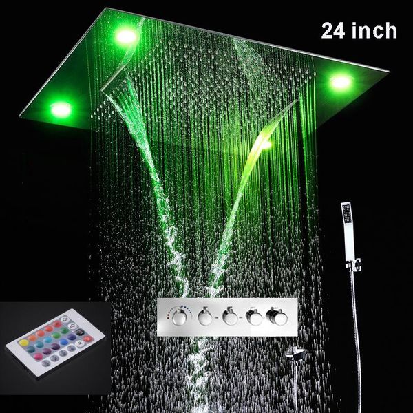 

multifunction shower head 3 functions large rainfall waterfall thermostatic faucet set 600 x mm high flow bathroom sets