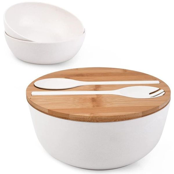 

bowls salad bowl with lid set,bamboo fiber serving spoon and fork,salad mixing for pasta fruits