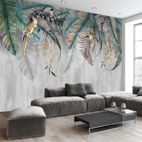 

wallpapers milofi custom 3d po mural wallpaper nordic plants leaves flowers and birds tv background wall