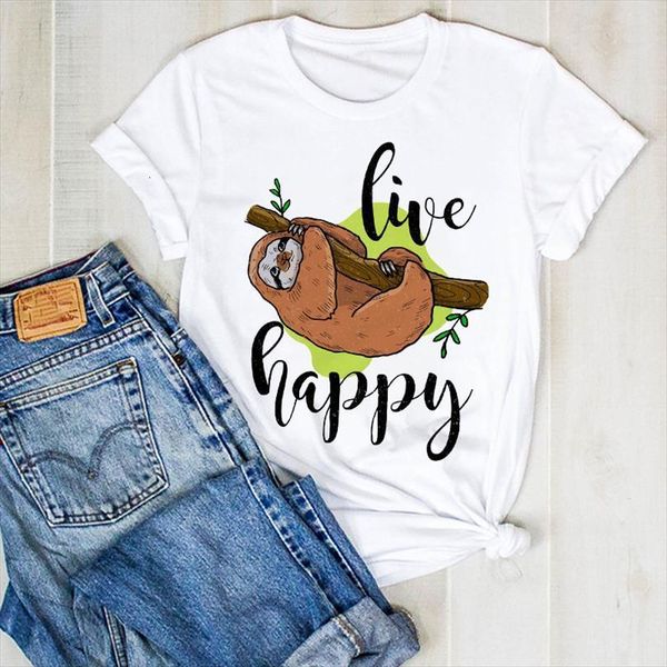 

men lady sloth happy mens cartoon cute ladies fashion summer tee female clothes graphic, White;black
