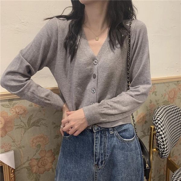 

women's knits & tees autumn winter ly thin women cardigans fashion slim ladies knitted sweater long sleeve buttons gray solid, White
